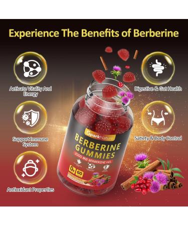 Berberine Gummies 2000 mg, Berberine Supplement with Ceylon Cinnamon, Turmeric, Milk Thistle, Magnesium, Chromium for Immune Support, Sugar Free, Vegan, Raspberry Flavor, 60 Count-1 Pack Raspberry 60 Count (Pack of 1) - Buy Online on GoSupps.com