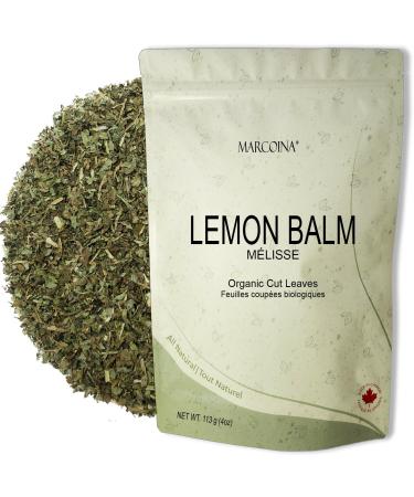 Organic Lemon Balm Herbal Tea Loose Leaves by Marcoina - Cut Leaves 113g in Resealable Bag Caffeine-Free Tea from Bulgaria - Known as Melissa officinalis Lemonbalm 4oz. LEMON BALM Leaves Cut ORGANIC 113-g. / 4-oz.