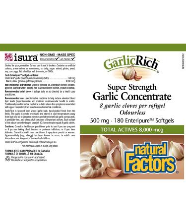 Natural Factors GarlicRich Super Strength 500 mg - 180 Enteric Coated Softgels for Heart Health - Buy Online on GoSupps.com