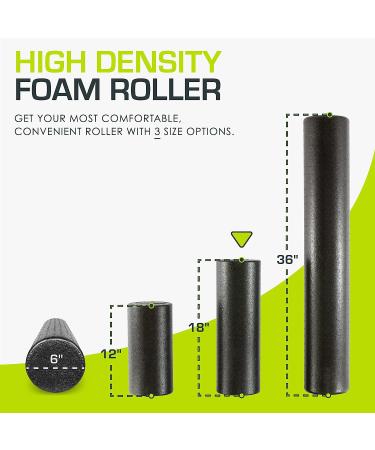 ProsourceFit High Density Foam Rollers 36  24  18  12- inches long. Firm Full Body Athletic Massage Tool for Back Stretching  Yoga  Pilates  Post Workout Muscle Recuperation. Speckled and Solid Colors Black 18"H x 6"D - Buy Online on GoSupps.com