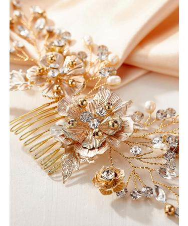 AW BRIDAL Pearl Flower Wedding Hair Comb - Gold Bridal Hair Accessories - Buy Online on GoSupps.com