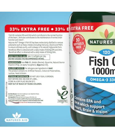 Natures Aid Fish Oil 1000mg | Omega 3 (180mg EPA & 120mg DHA) | 120 Softgels | Made in the UK | 120 Count (Pack of 1) - Buy Online on GoSupps.com