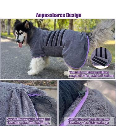 Bibykivn XL Gray Microfiber Dog Cuddle Bathrobe - Super Absorbent & Quick Drying Pet Robe with Velcro Fastener & Adjustable Straps for Dogs & Cats - Buy Online on GoSupps.com