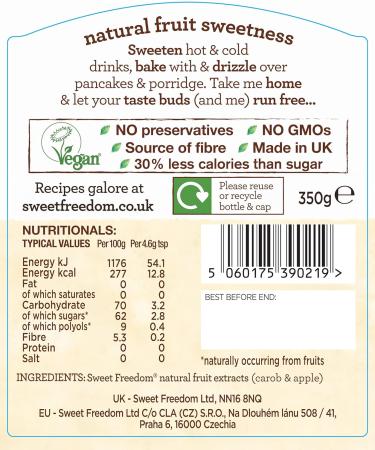 Sweet Freedom Light Syrup - Only 13 Calories - Perfect for Coffee, Drizzling, Frappes, Cocktails, Pancakes, Porridge - Vegan & Plant Based - 350g - Buy Online on GoSupps.com