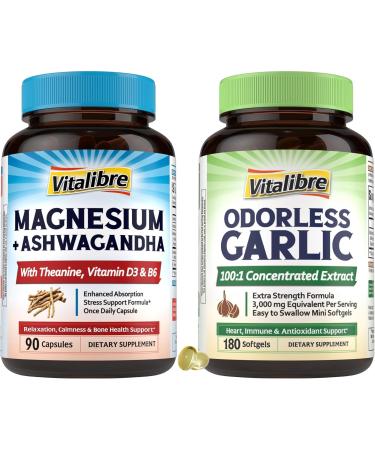 Magnesium Complex with Ashwagandha & L-Theanine + 3 000mg Equivalent Per Serving Odorless Garlic 180ct