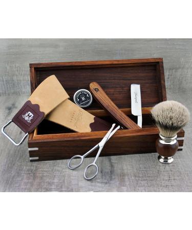 Classic Men's Shaving Set - Straight Razor Silver Tip Brush Leather Strop & Scissors | Premium Gift Box f r Men's Grooming - Buy Online on GoSupps.com