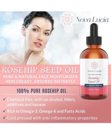 Organic Cold Pressed Rosehip Oil 4 oz - Moisturizer for Face, Hair, Skin, Nails - Acne Spot Treatment, Stretch Mark & Scar Removal - Facial Serum & Hair Treatment - Buy Online on GoSupps.com