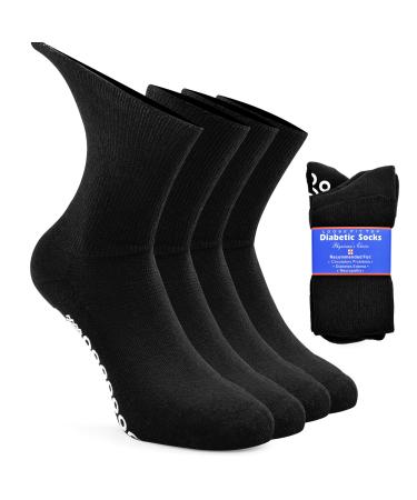 Socks Daze Non-Skid Diabetic Socks for Men Women with Grips Non-Binding Crew Circulation Half Cushioned Non Slip Socks 10-13 4 Pairs Black