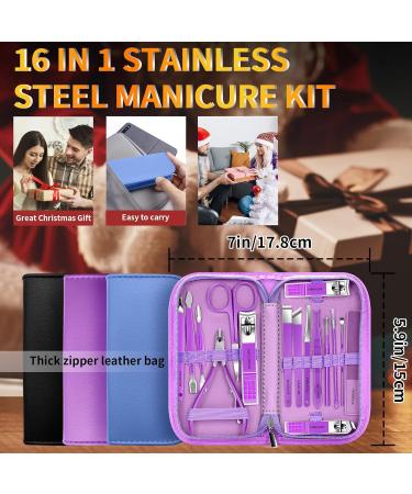 Manicure Set Pedicure Kit 16 Pcs Stainless Steel Nail Clippers Set Professional Nail Care Tools Grooming Kit with Portable Travel Leather Case for Men Women Black - Buy Online on GoSupps.com