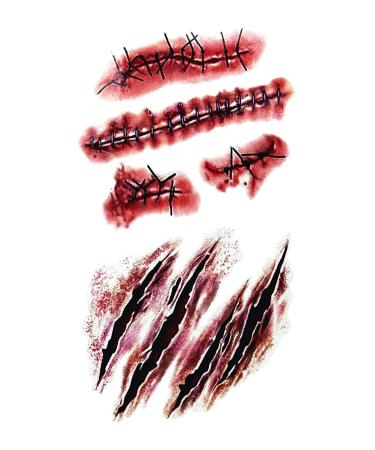 10pcs Realistic Fake Bloody Wound Stitch Scar Waterproof Temporary Tattoo Sticker Halloween Makeup Props - Buy Online on GoSupps.com
