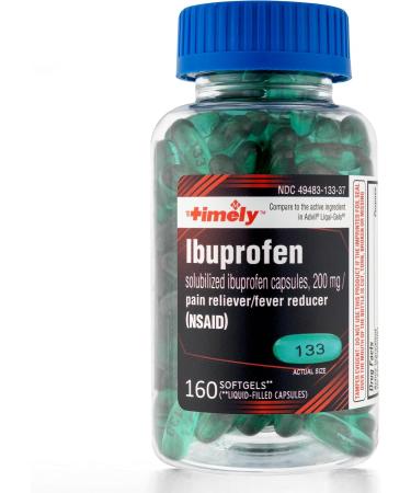 Timely Ibuprofen 200mg - 160 Liquid Softgels for Pain & Fever Relief - Comparable to Advil Liqui-Gels - Headache Menstrual Tooth & Muscular Pain Relief - Buy Online on GoSupps.com
