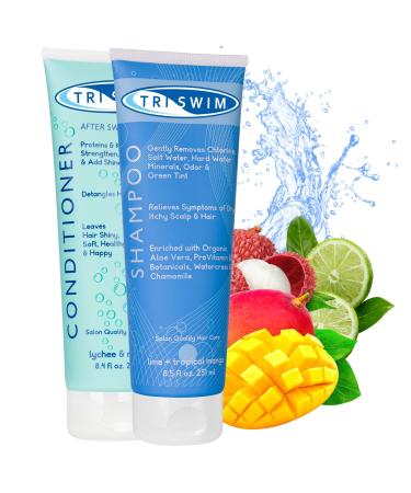 TRISWIM - Anti-Chlorine Hair Care Set Anti-Chlorine Shampoo Chlorine Neutralizing Conditioner Moisturizing Shampoo for Swimmers Conditioner for Swimmers (251+251 ml)