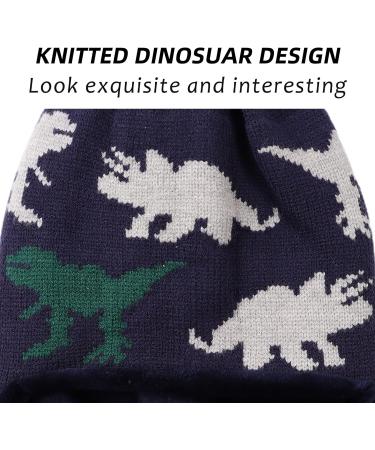XIAOHAWANG Kids Winter Hood Hat with Earflaps and Fleece Lining - Navy Dinosaur Design | Ages 3-10 - Buy Online on GoSupps.com
