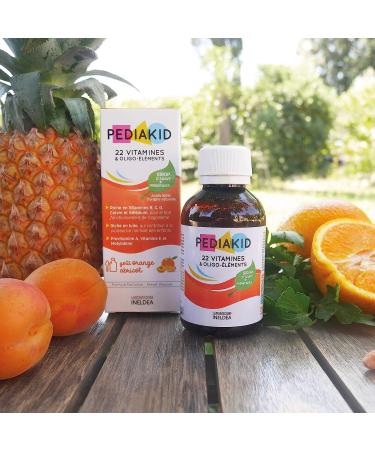 PEDIAKID - Natural Pediakid Food Supplement with 22 Vitamins and Trace Elements - Exclusive Agave Syrup Formula - Optimises Vitamins and Minerals - Apricot Orange Flavor - Buy Online on GoSupps.com