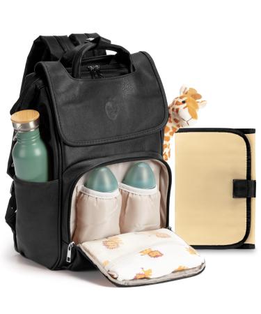 Baby Uma diaper bag with diaper pad - diaper backpack with isolated bottle holders diaper bag with large capacity for on the go synthetic leather diaper bag stroller backpack with laptop compartment black