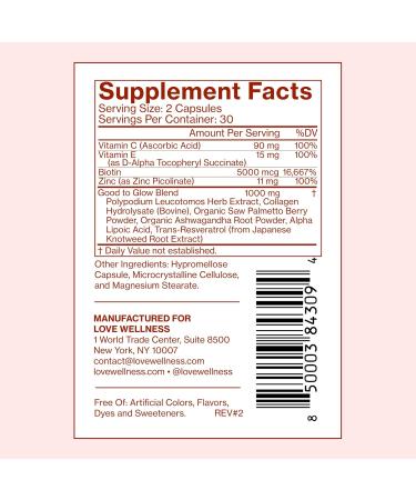 Love Wellness Good to Glow | Collagen Supplement with Biotin Vitamin C E Ashwagandha & Zinc | Promotes Smooth Glowing & Clear Skin | Enhances Smoothness & Promotes Healthy Skin | 60 Count - Buy Online on GoSupps.com