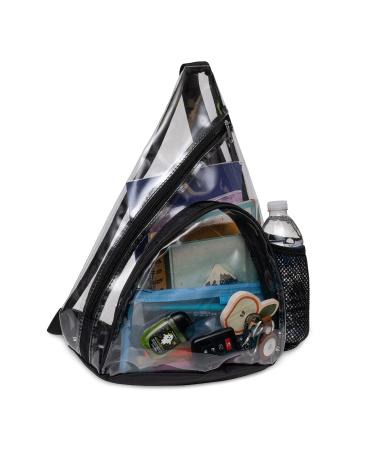 Clear Sling Bag - Medium Transparent Crossbody Clear Backpack, Messenger Tote with Outer Pockets for Concert, Festival & Stadium Necessities, Purse, Fanny Pack Alternative, Makeup, Travel, Outdoor Use Sling Backpack