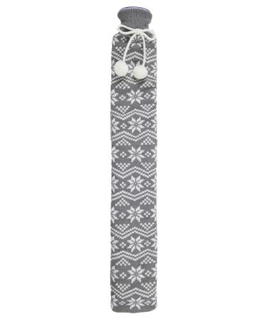 Warmies extra long hot water bottle in grey knitted cover with Nordic snowflake pattern Grey snowflake