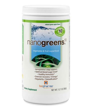 Biopharma Scientific NanoGreens Fruit and Vegetable Superfood Powder | Natural Green Apple Flavor | 30 Servings | Spirulina, Chlorella, Organic Kale, Organic Spinach, Plant Based Enzymes