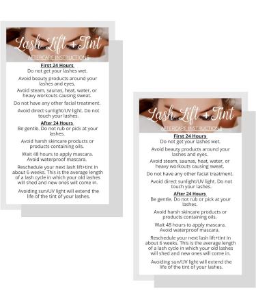 Lash Lift + Tint Aftercare Instruction Cards - 50 Pack | DIY Eyelash Kit Supplies | White Design - 2x3.5 inches - Buy Online on GoSupps.com