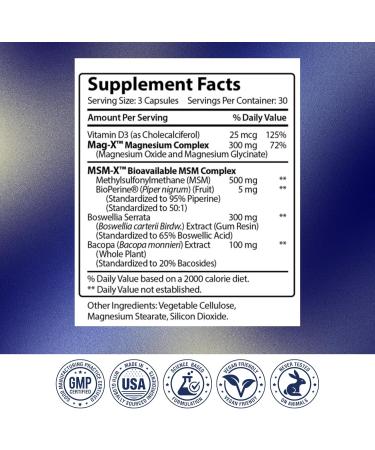 Research Verified Fibro Support - 90 Capsules - MSM Magnesium Vitamin D3 BioPerine - 1 Month Supply - Vegan 90 Count (Pack of 1) - Buy Online on GoSupps.com