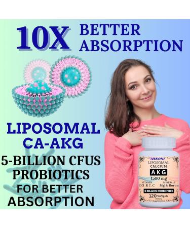 Liposomal Calcium AKG 1500mg, Vitamin C, D3, K2, Mg+ & Probiotics Supplement-120 Softgels - Buy Online on GoSupps.com