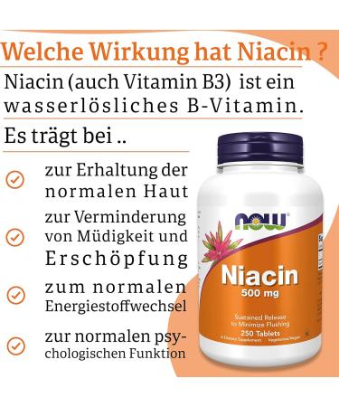 Buy Now Foods Niacin (Vitamin B3) 500mg - 250 Vegan Tablets | Gluten Free & Soy Free - Buy Online on GoSupps.com
