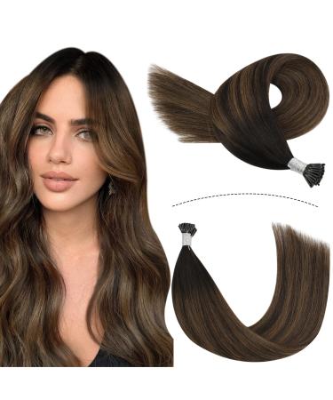 YoungSee Itip Human Hair Extensions Darkest Brown with Medium Brown Keratin I Tip Hair Extensions Human Hair 20 inch Balayage Brown Hair Extensions I Tip Human Hair Fusion Extensions 1g/s 50g 20 Inch Itip #2/2/6