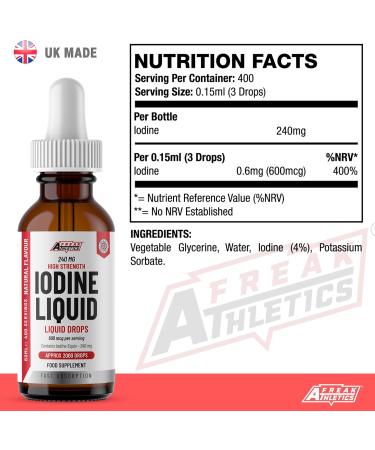 Iodine Liquid Drops 600mcg Vegan Formula | 400 Servings | 240,000mcg per 60ml | Fast Absorption | UK Made - Buy Online on GoSupps.com