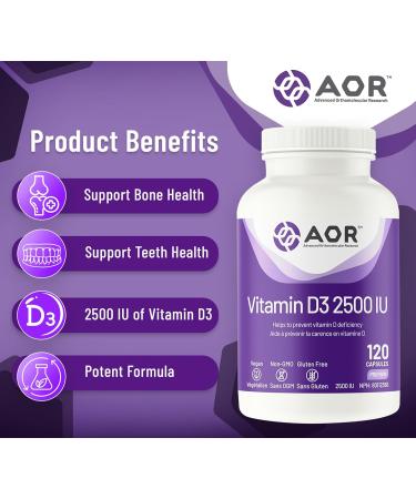 AOR Vitamin D3 2500 IU 120 Capsules Enhances Calcium and Phosphorus Absorption Helps Maintain Strong Bones and Teeth Vitamin D for Adults Derived from Natural Sources Reliable and Balanced 120 count (Pack of 1) - Buy Online on GoSupps.com