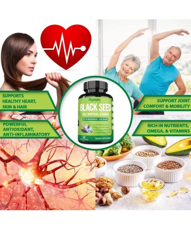 Organic Black Seed Oil Capsules 500mg - 2 Packs, 4 Months Supply | 4% Thymoquinone, Vitamin E & Omega 3 6 9 | Immune System & Joint Health Support - Buy Online on GoSupps.com