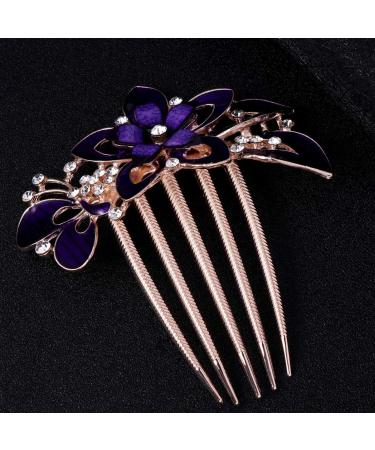 Lurrose Flower Bride Hair Side Comb Rhinestone Bridal Comb Barrette Wedding Hair Accessory for Women (Purple) - Buy Online on GoSupps.com