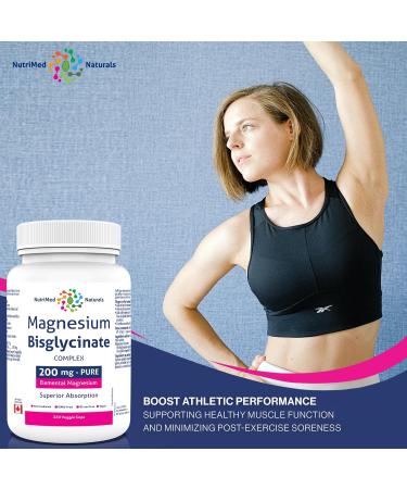 Nutrimed Naturals Magnesium Bisglycinate 200mg - 230 Caps for Muscle & Bone Health Sleep Support - 3rd Party Tested & Made in Canada - Buy Online on GoSupps.com