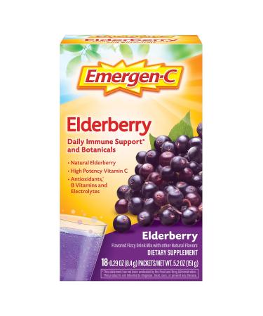 Emergen-C Elderberry Fizzy Drink Mix, Elderberry Immune Support, Natural Flavors, With High Potency Vitamin C, 18 Count