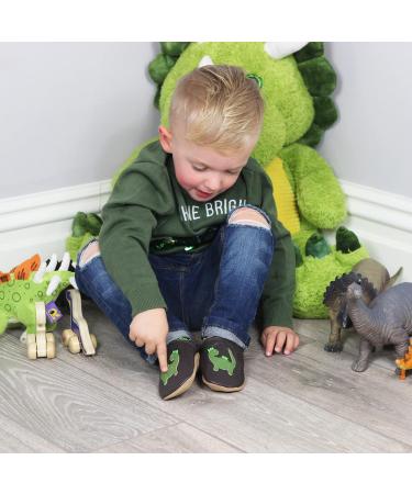 Dotty Fish Soft Leather Baby Shoes for Boys | Non-Slip Toddler Shoes | Green Dinosaur Design | 3-4 Years - Buy Online on GoSupps.com