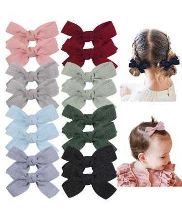 16-Pack 2'' Tiny Hair Bow Clips Fully Lined Mini Baby Barrettes Accessories for Toddlers Fine Hair 8-Pair