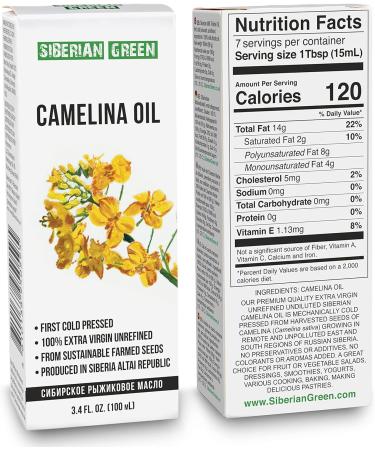 Siberian Camelina Oil | 100% Natural Extra Virgin Cold Pressed 100 ml / 3.4 fl oz | Unrefined Raw No-GMO Vegan | Exclusive Omega-3 - Buy Online on GoSupps.com