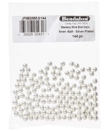 Beadalon Memory Wire End Caps  5 mm / .197 in  Round  Silver Plated  144 pc