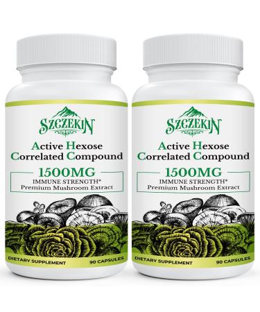 Active Hexose Correlated Compound 1500 mg Supplement Natural 8 Mushroom Extract Supplement Supports Immune System Liver Function Maintains Natural Killer and T Cells Activity 180 Veggie Capsules 90 Count (Pack of 2)