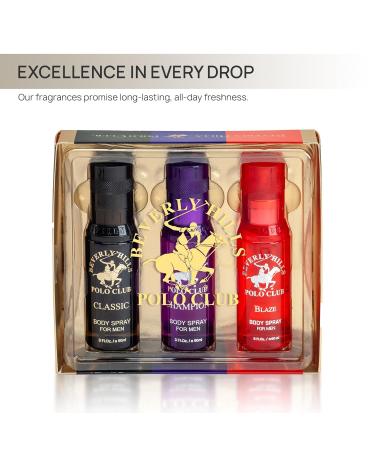 Beverly Hills Polo Club 3 Piece Body Spray Collection: Champion Classic Blaze (9 fl Oz Different Fragrances) - Buy Online on GoSupps.com
