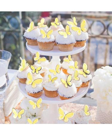Blumomon 30 PCS 3D Butterfly Cupcake Toppers - Yellow Gold Rim - Perfect for Weddings Baby Showers and Birthday Parties - Buy Online on GoSupps.com