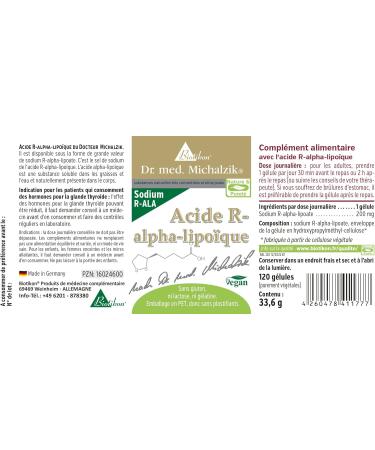 R-Alpha Lipoic Acid 200mg by Dr. Med. Michalzik - Pure Sodium R-Lipoate Additive-Free 120 Capsules - Biotikon International Shipping - Buy Online on GoSupps.com