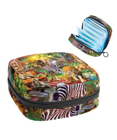 GIAPB Period Bag Sanitary Napkin Storage Bag Period Pouch Travel Makeup Bag Animal Tiger Flamingo Color1085