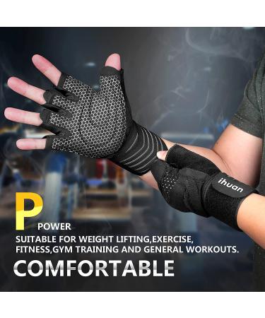iHuan Ventilated Weight Lifting Gloves with Wrist Wrap Support - Full Palm Protection for Men & Women - Ideal for Weightlifting, Training, Fitness - Black (Large) - Buy Online on GoSupps.com