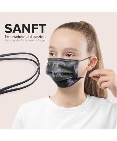 50-Pack Small Size Disposable Face Masks - Made in Germany - Type IIR & CE Certified - Breathable Triple Layer - Roses Design - 99.78% Filtration - Elastic Earloops - Buy Online on GoSupps.com