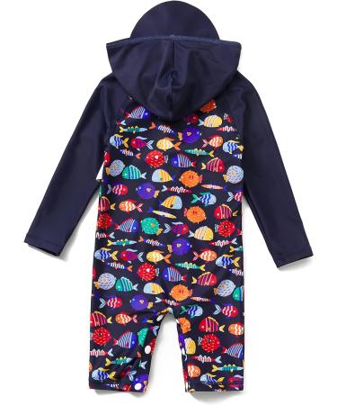 BONVERANO Baby Boys Swimsuit - UPF 50+ Full-Zip Hoodie One Piece Swimwear (6-9 Months) - Hooded Colorful Fish Print - Buy Online on GoSupps.com