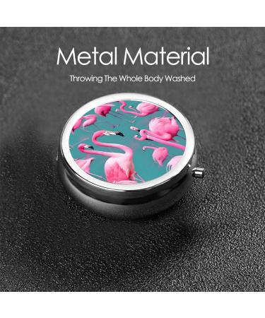 Flock of Flamingos Round Pill Box Organizer - 3 Compartment Travel Pill Holder | Portable & Stylish - Buy Online on GoSupps.com