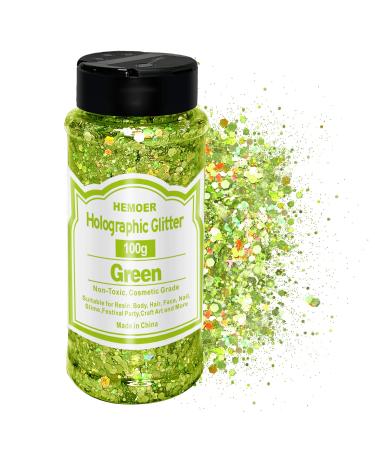 Hemoer Holographic Chunky Glitter green 100g chunky sequins glitter craft glitter for resin face nail body handicrafts slime festival party glitter powder for nails glitter
