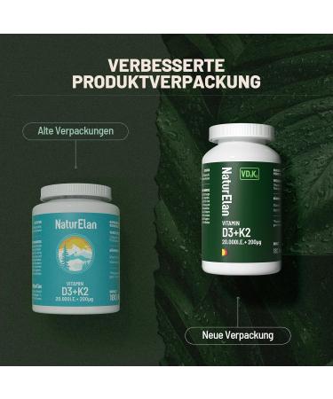 Vitamin D3 K2 Capsules - 20000 I.U. + 200 MCG K2 MK7 - 180 Vegetarian Capsules Additive-Free Made in Germany - Buy Online on GoSupps.com