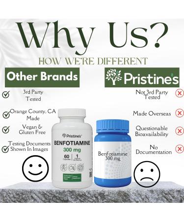 PRISTINE'S Benfotiamine 300mg High Bioavailability Nerve Support Supplement - 60 Day Supply - Fat Soluble Vitamin B1 Supplements - Vegan - Non-GMO - Buy Online on GoSupps.com